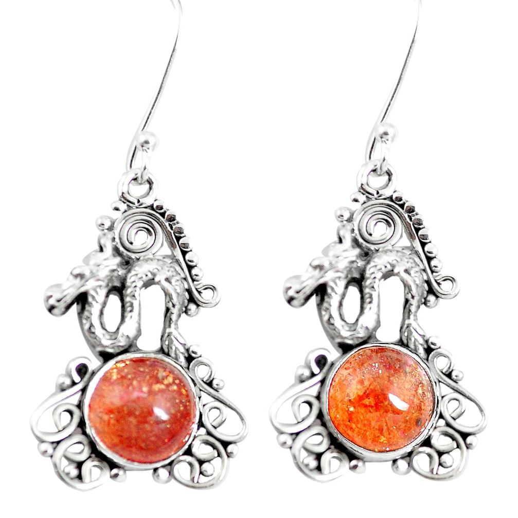 925 silver natural orange sunstone (hematite feldspar) dragon earrings m81424