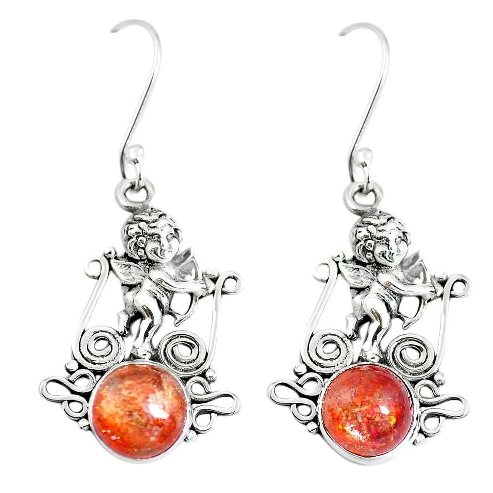 Orange sunstone (hematite feldspar) 925 silver cupid angel wings earrings m81430