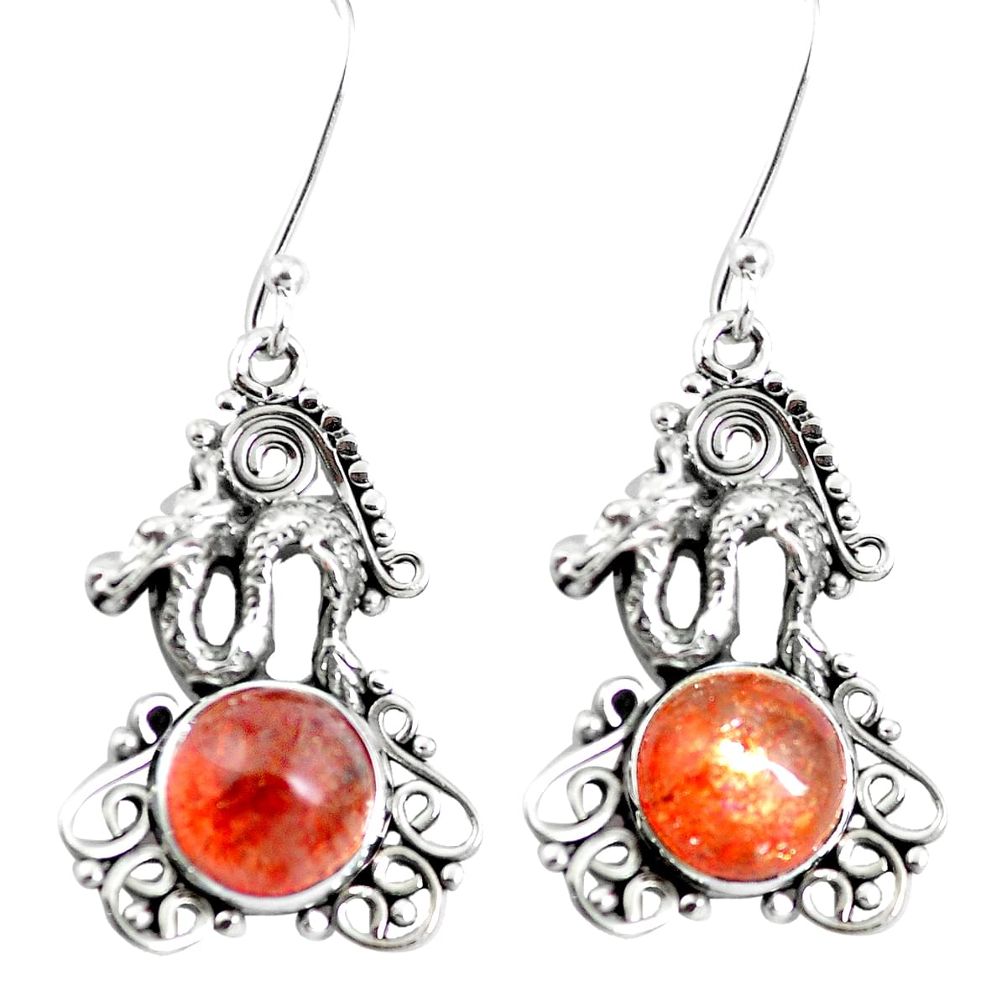 Natural orange sunstone (hematite feldspar) 925 silver dragon earrings m81432