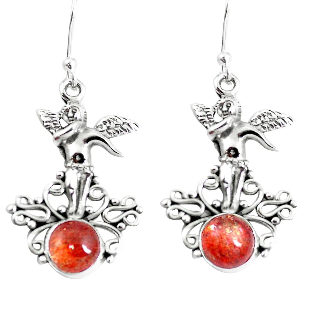 Sunstone (hematite feldspar) 925 silver angel wings fairy earrings m81434