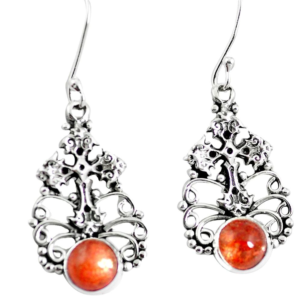 Orange sunstone (hematite feldspar) 925 silver holy cross earrings m81435