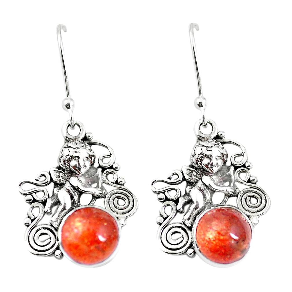 Orange sunstone (hematite feldspar) 925 silver cupid angel wings earrings m81438