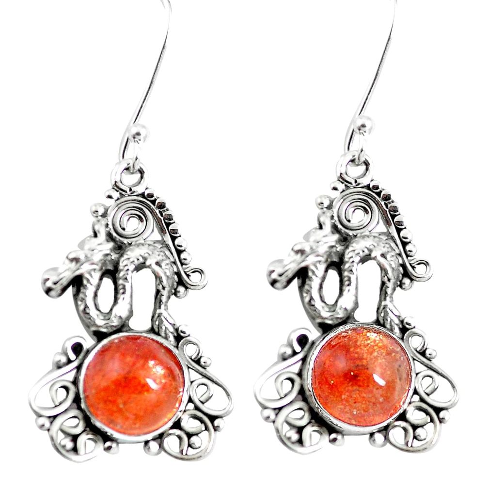 Natural orange sunstone (hematite feldspar) 925 silver dragon earrings m81440