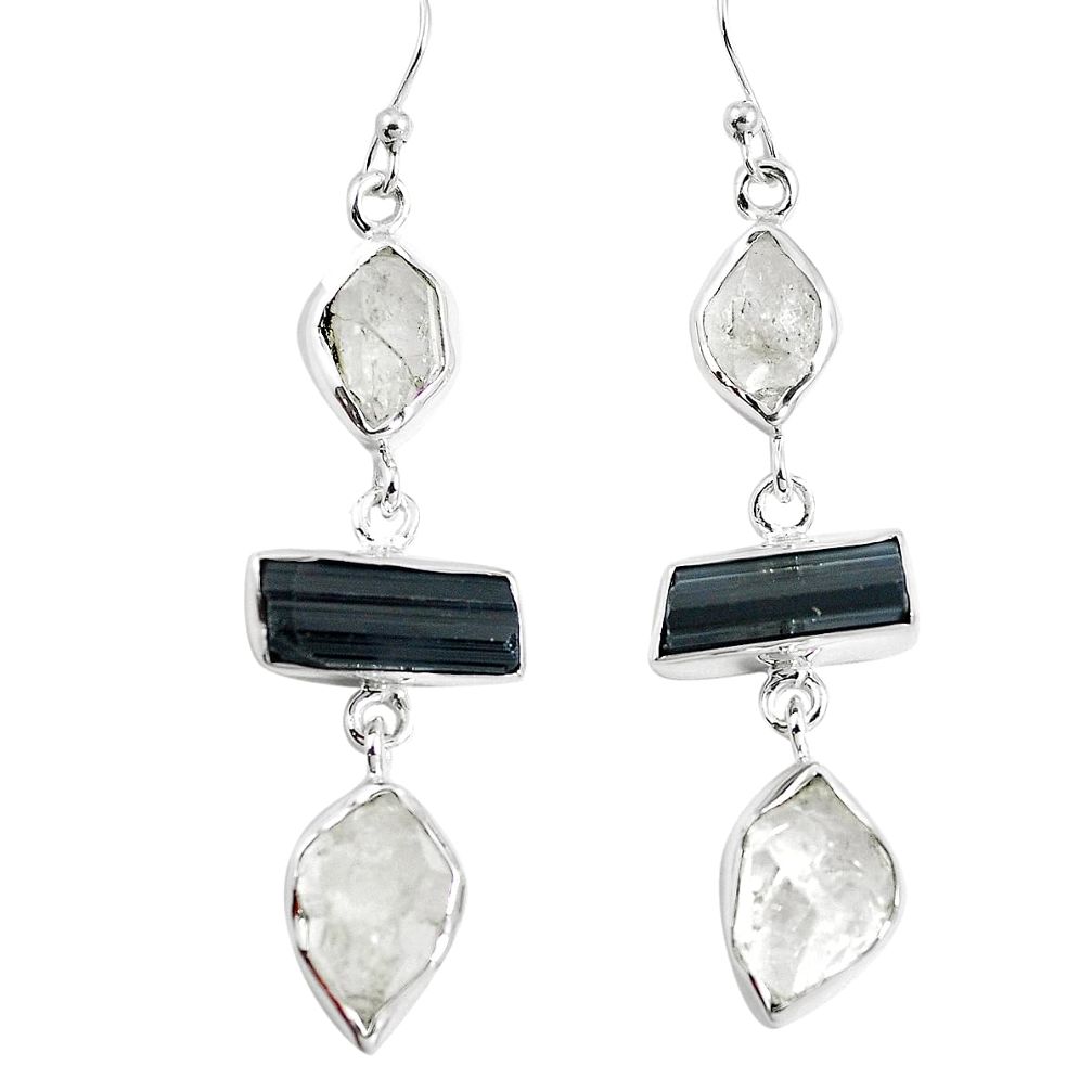 Natural black tourmaline rough 925 silver herkimer diamond earrings m81447
