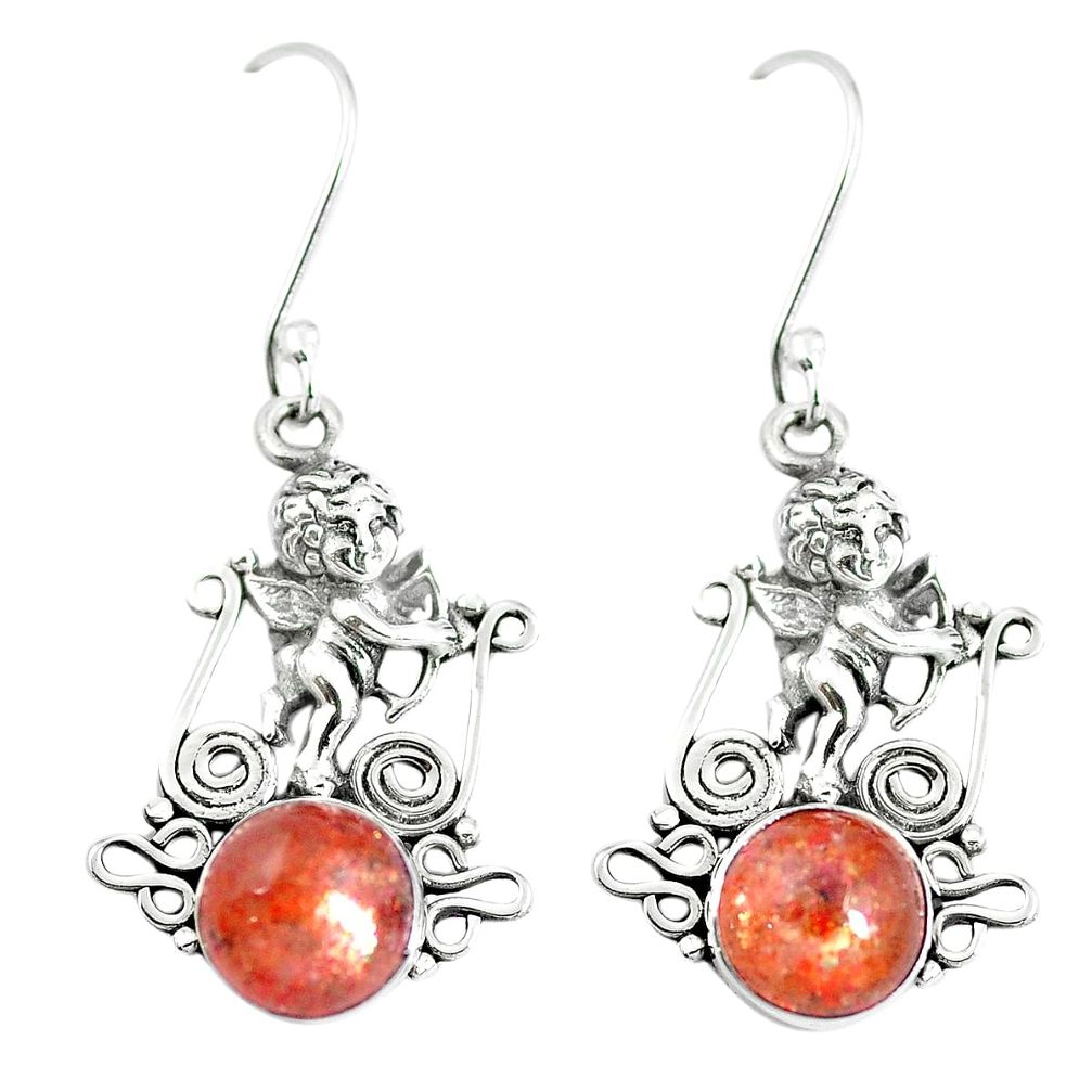 925 silver orange sunstone (hematite feldspar) cupid angel wings earrings m81460