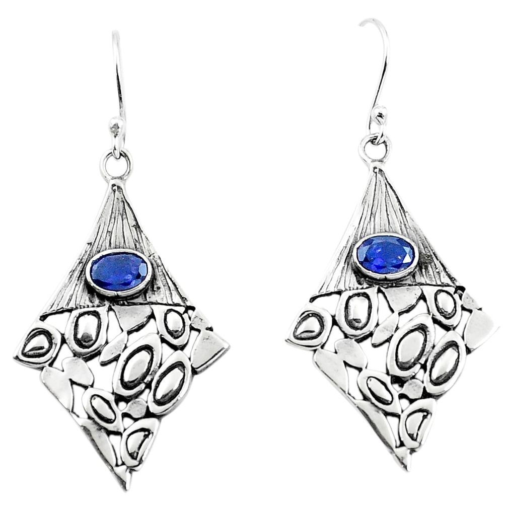 Natural blue iolite 925 sterling silver dangle earrings jewelry m81461