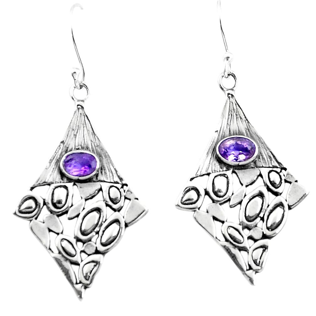 Natural purple amethyst 925 sterling silver dangle earrings m81466