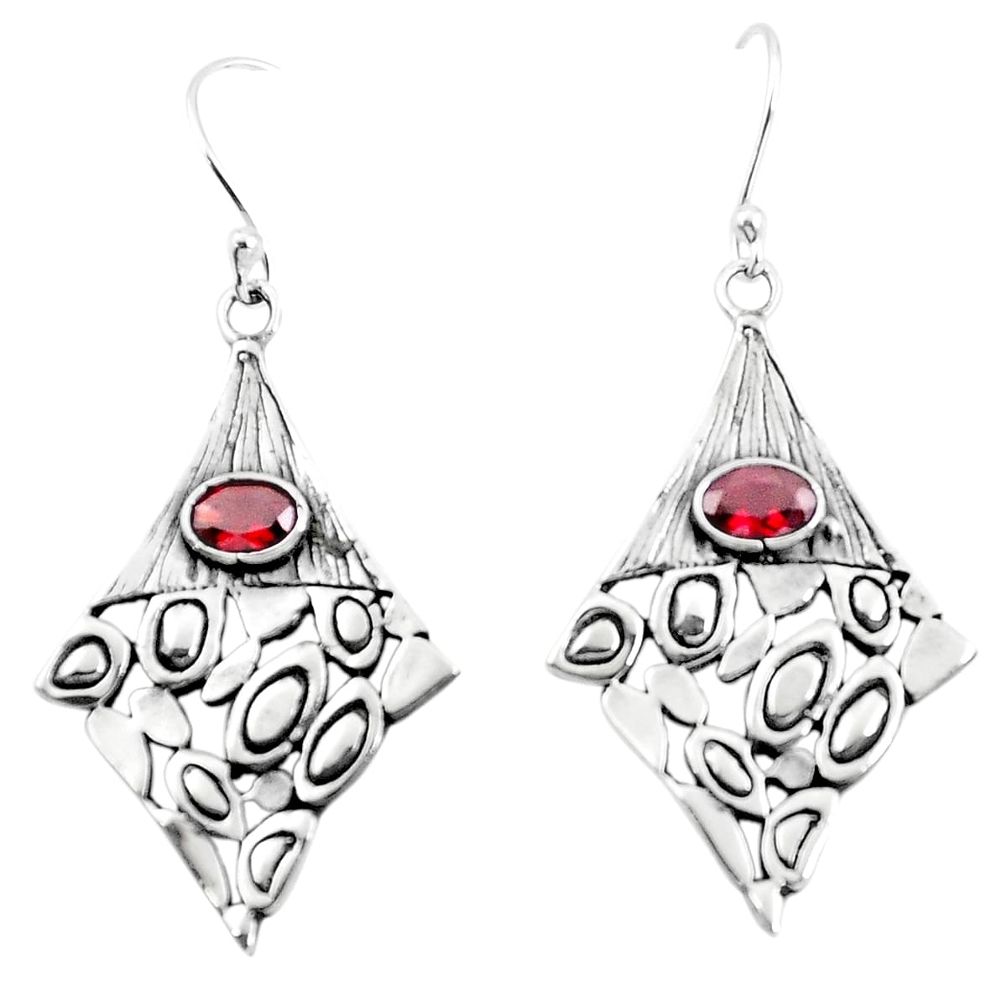 Natural red garnet 925 sterling silver dangle earrings jewelry m81477