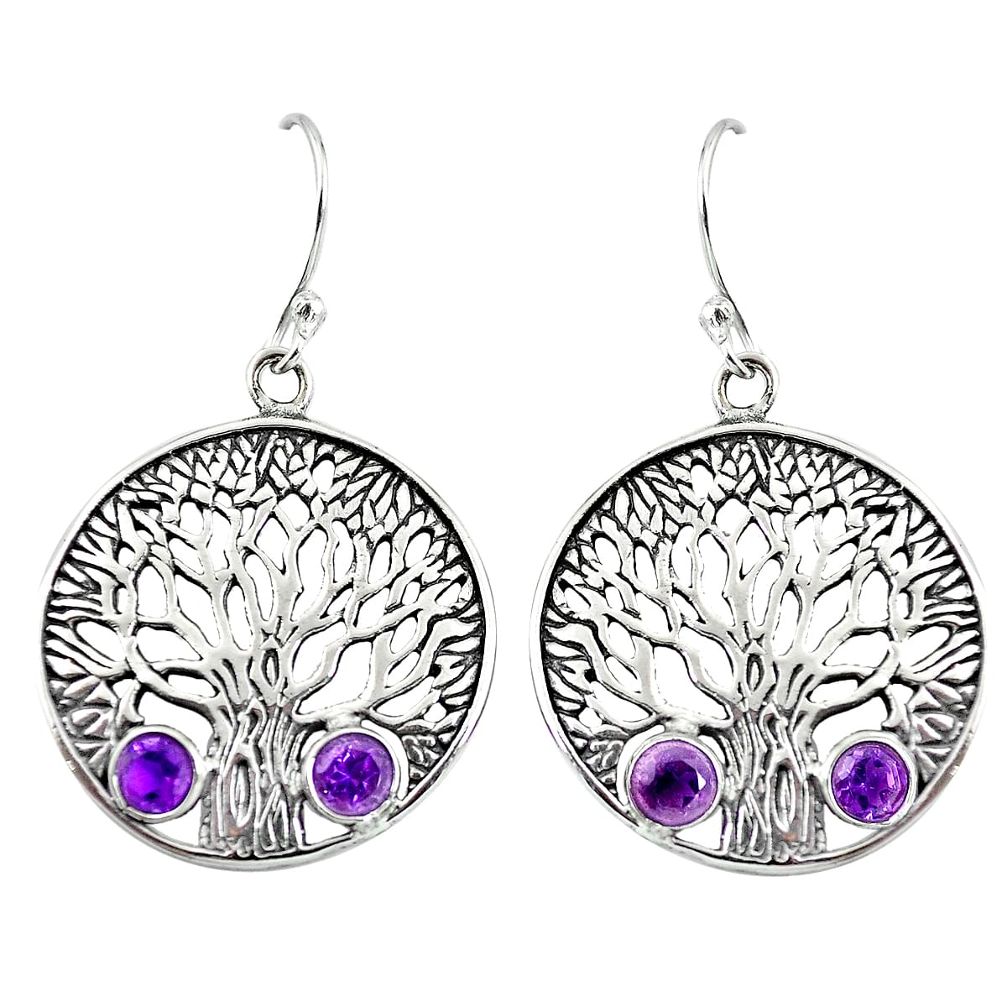 Natural purple amethyst 925 sterling silver tree of life earrings m81481