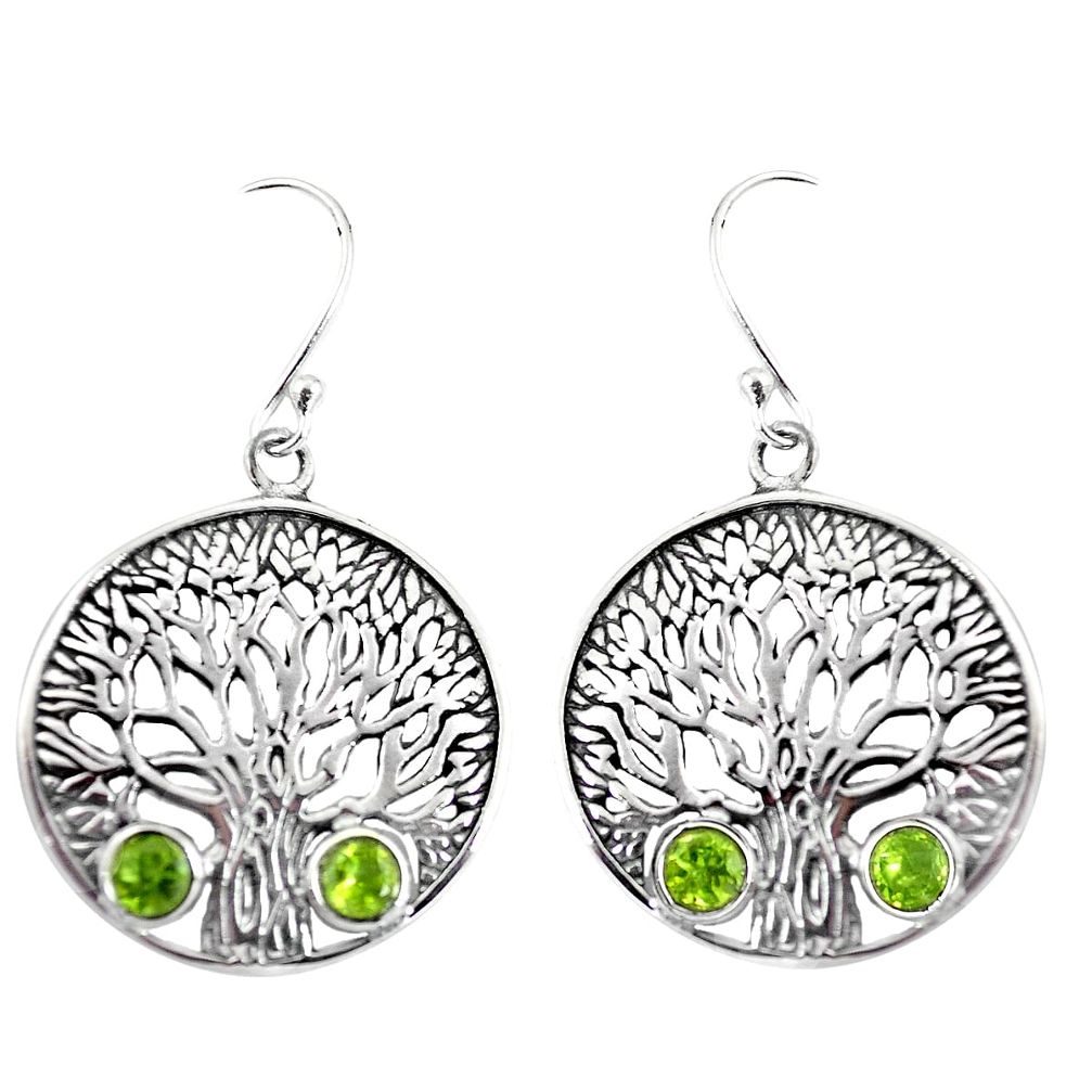 Natural green peridot 925 sterling silver tree of life earrings m81490