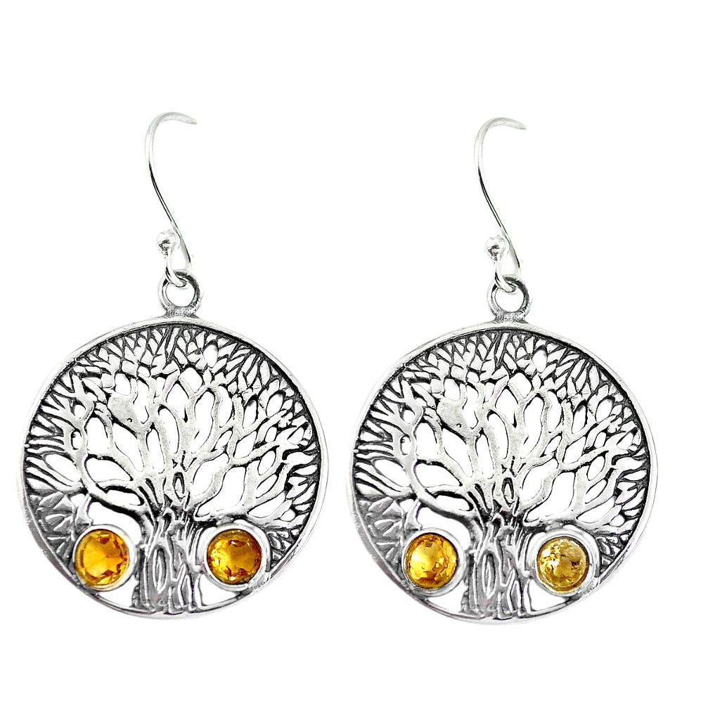 Natural yellow citrine 925 sterling silver tree of life earrings m81491