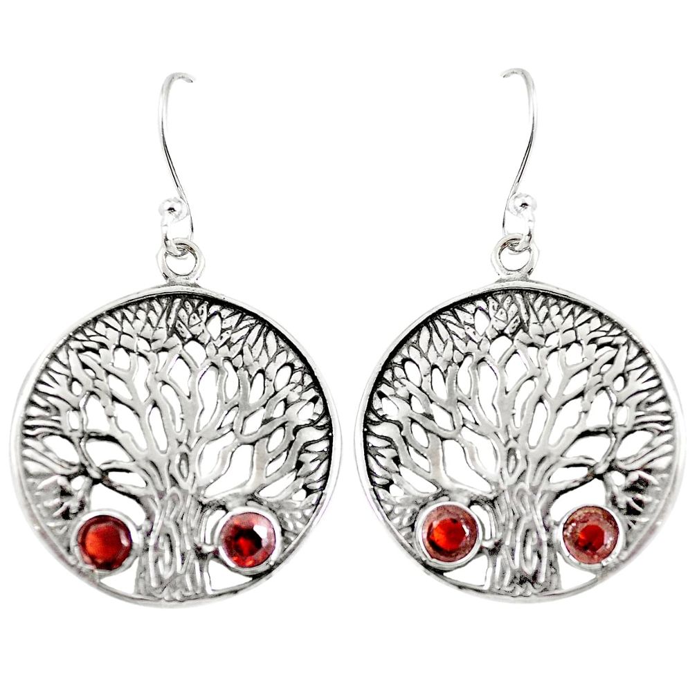 Natural red garnet 925 sterling silver tree of life earrings jewelry m81500