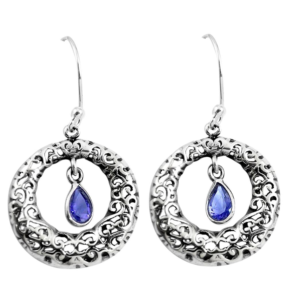Natural blue iolite 925 sterling silver dangle earrings jewelry m81503