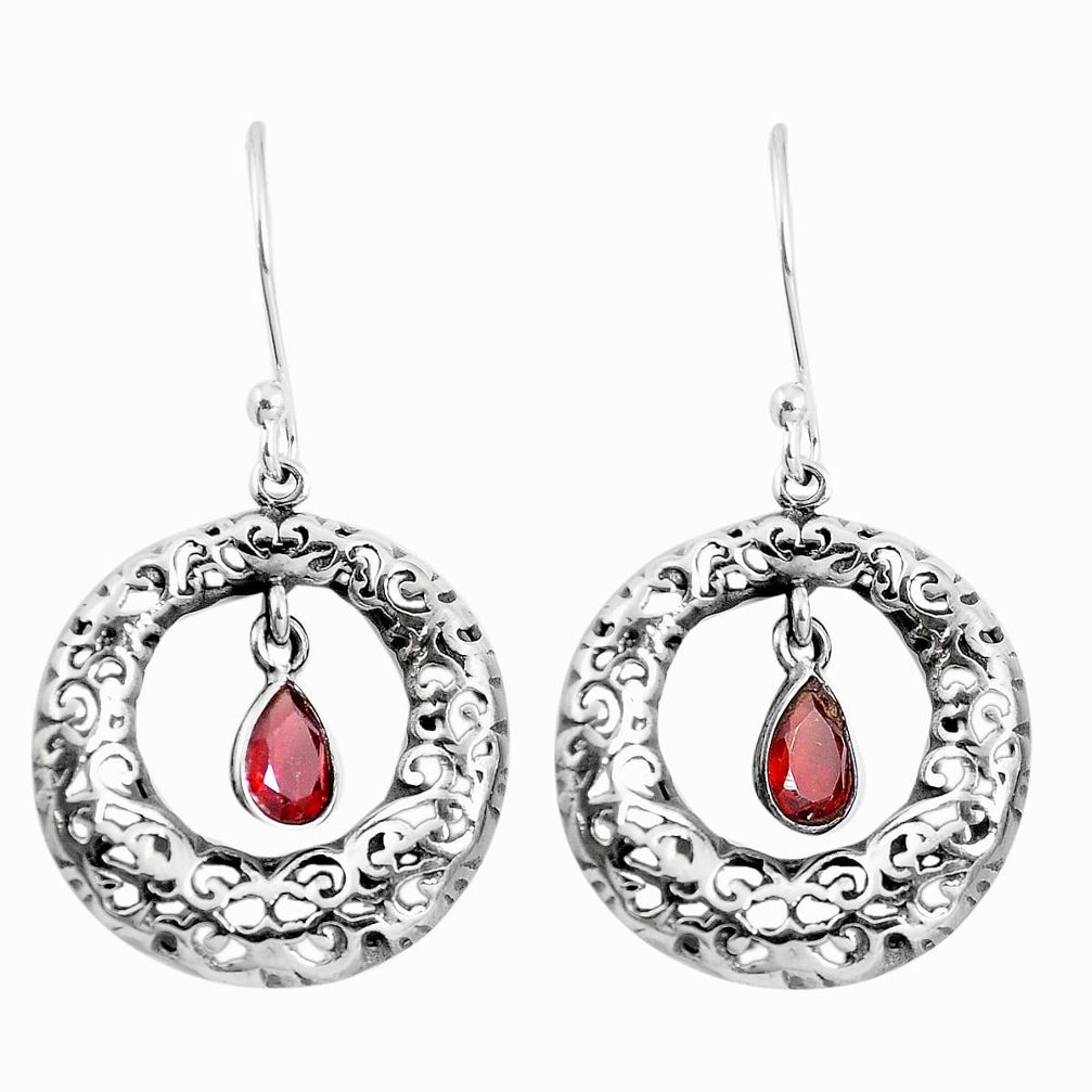 Natural red garnet 925 sterling silver dangle earrings jewelry m81510