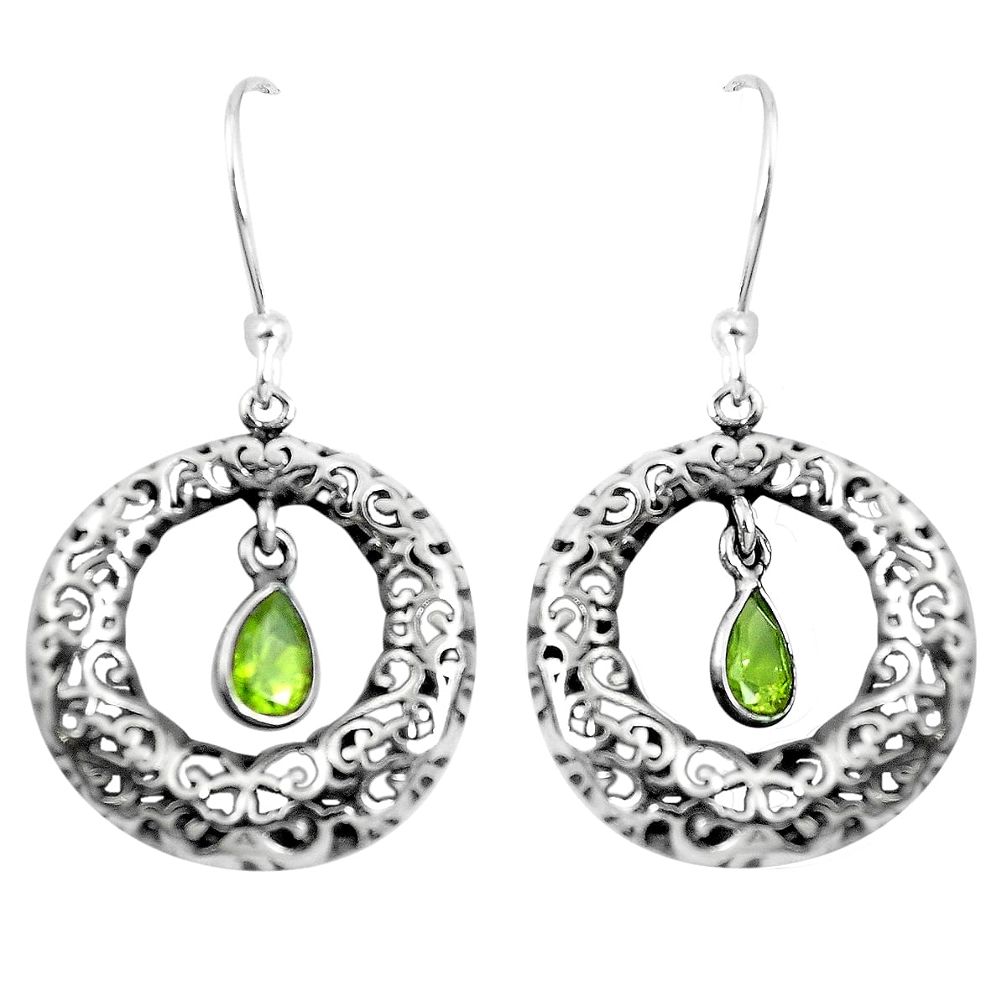 Natural green peridot 925 sterling silver dangle earrings jewelry m81518