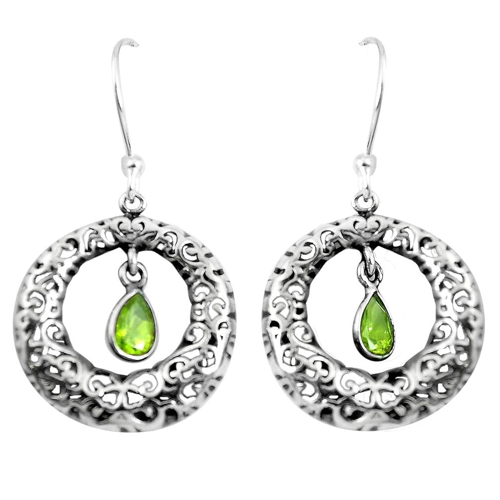 Natural green peridot 925 sterling silver dangle earrings jewelry m81519