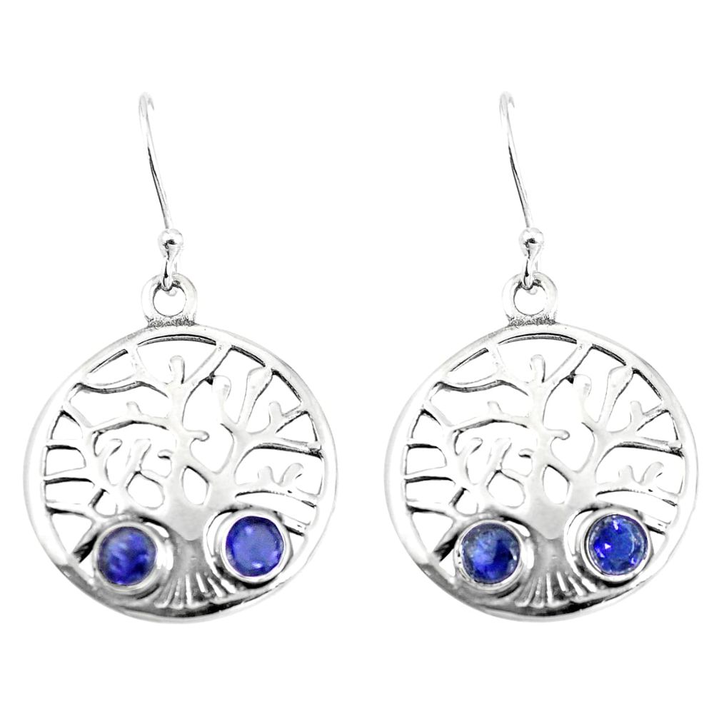 Natural blue iolite 925 sterling silver tree of life earrings jewelry m81527