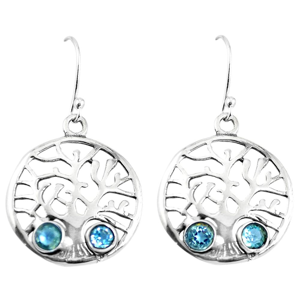 Natural blue topaz 925 sterling silver tree of life earrings jewelry m81531