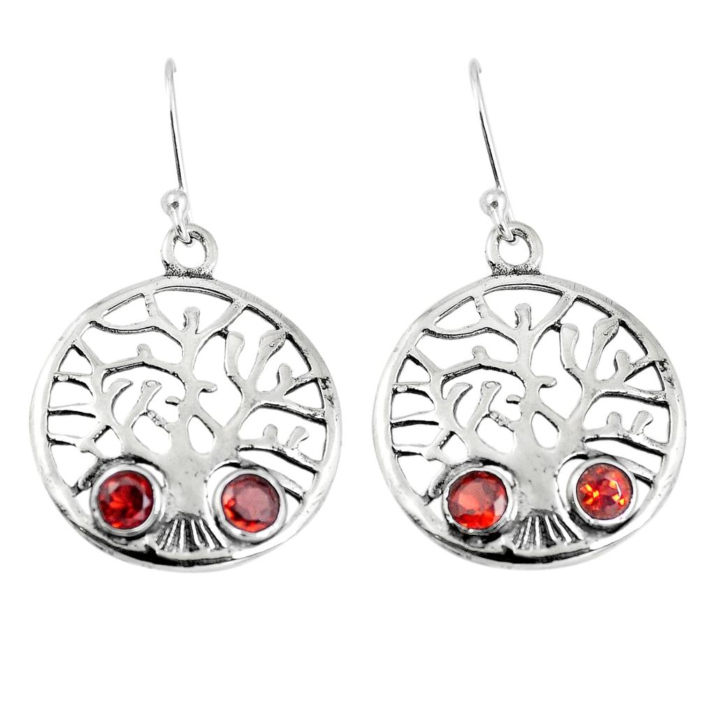 Natural red garnet 925 sterling silver tree of life earrings jewelry m81538