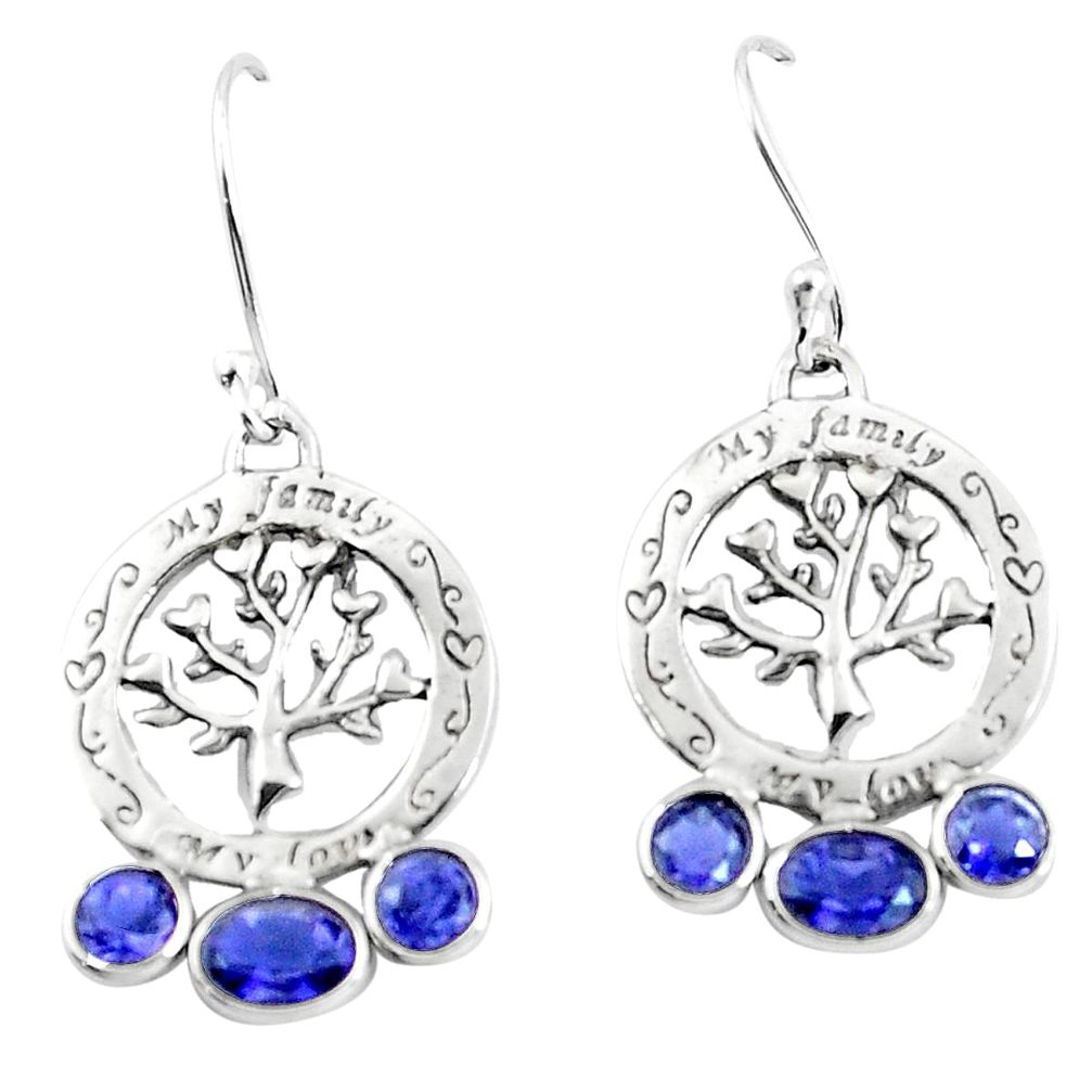 Natural blue iolite 925 sterling silver tree of life earrings jewelry m81550