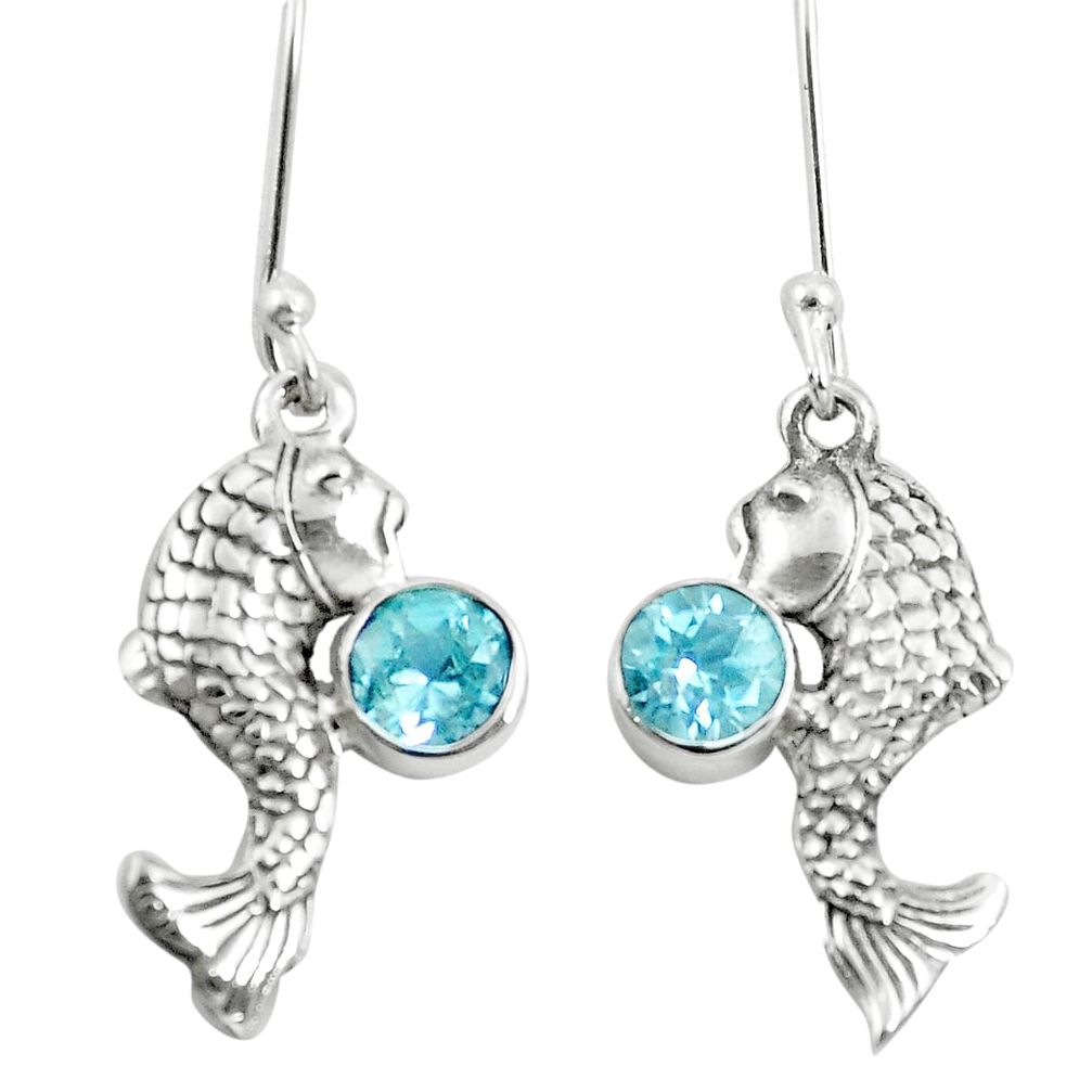 Natural blue topaz 925 sterling silver fish earrings jewelry m81781