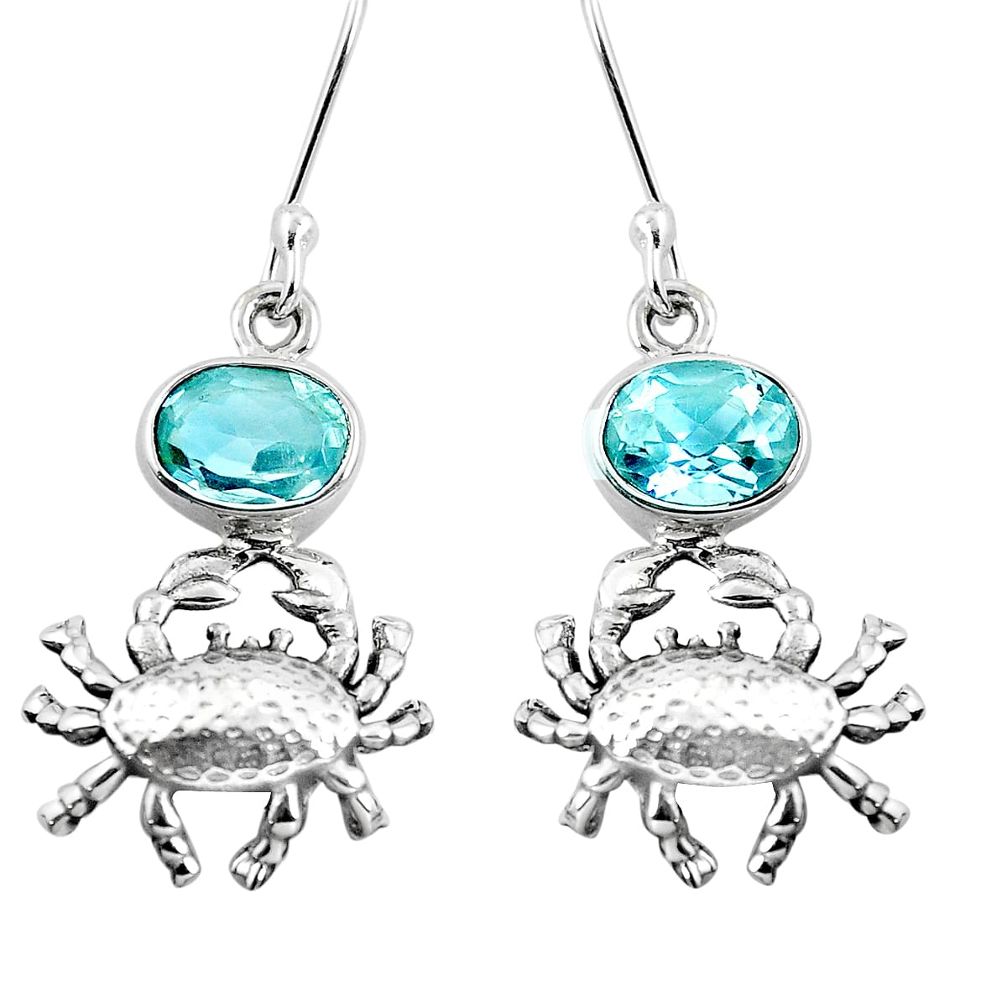 Natural blue topaz 925 sterling silver crab earrings jewelry m81782