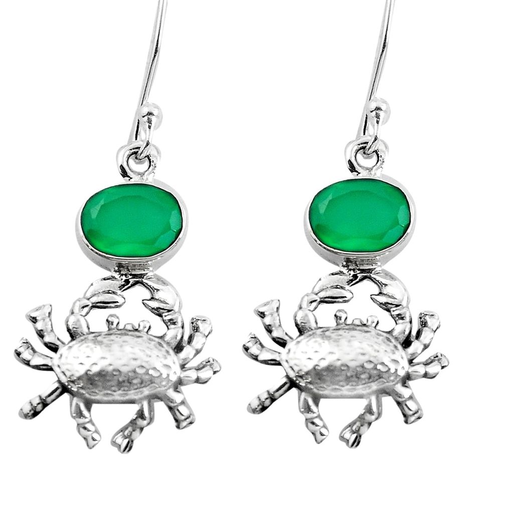 925 sterling silver natural green chalcedony crab earrings jewelry m81784