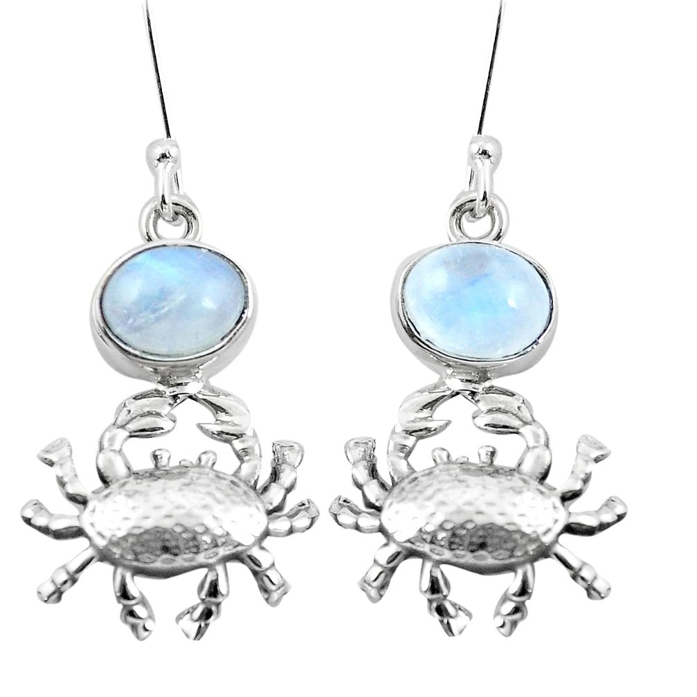 Natural rainbow moonstone 925 sterling silver crab earrings jewelry m81796