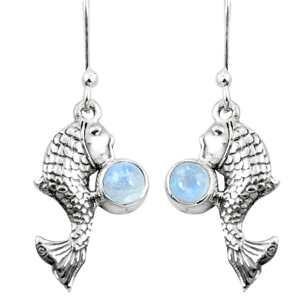 925 sterling silver natural rainbow moonstone fish earrings jewelry m81797