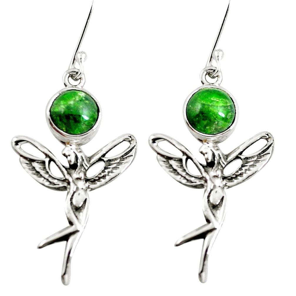 Natural green chrome diopside 925 silver angel wings fairy earrings m81822