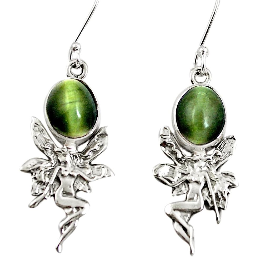 Green cats eye 925 sterling silver angel wings fairy earrings m81823