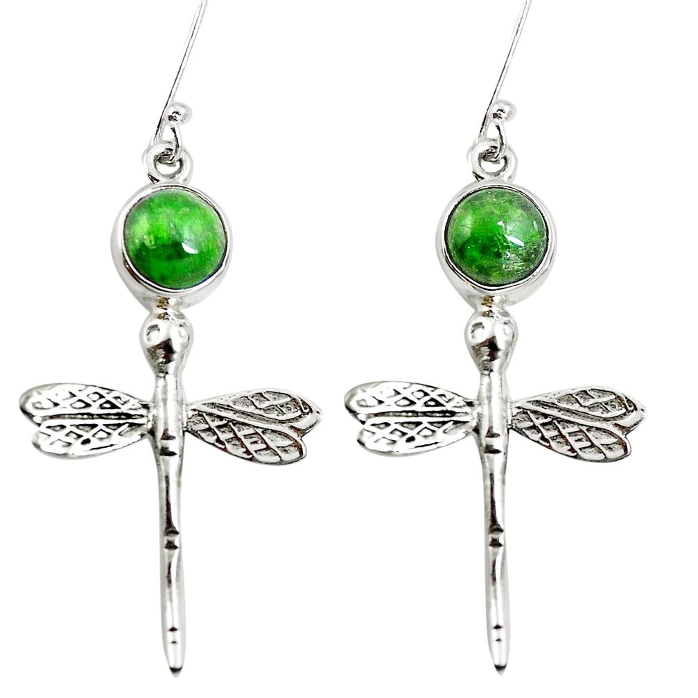 Natural green chrome diopside 925 silver dragonfly earrings m81825