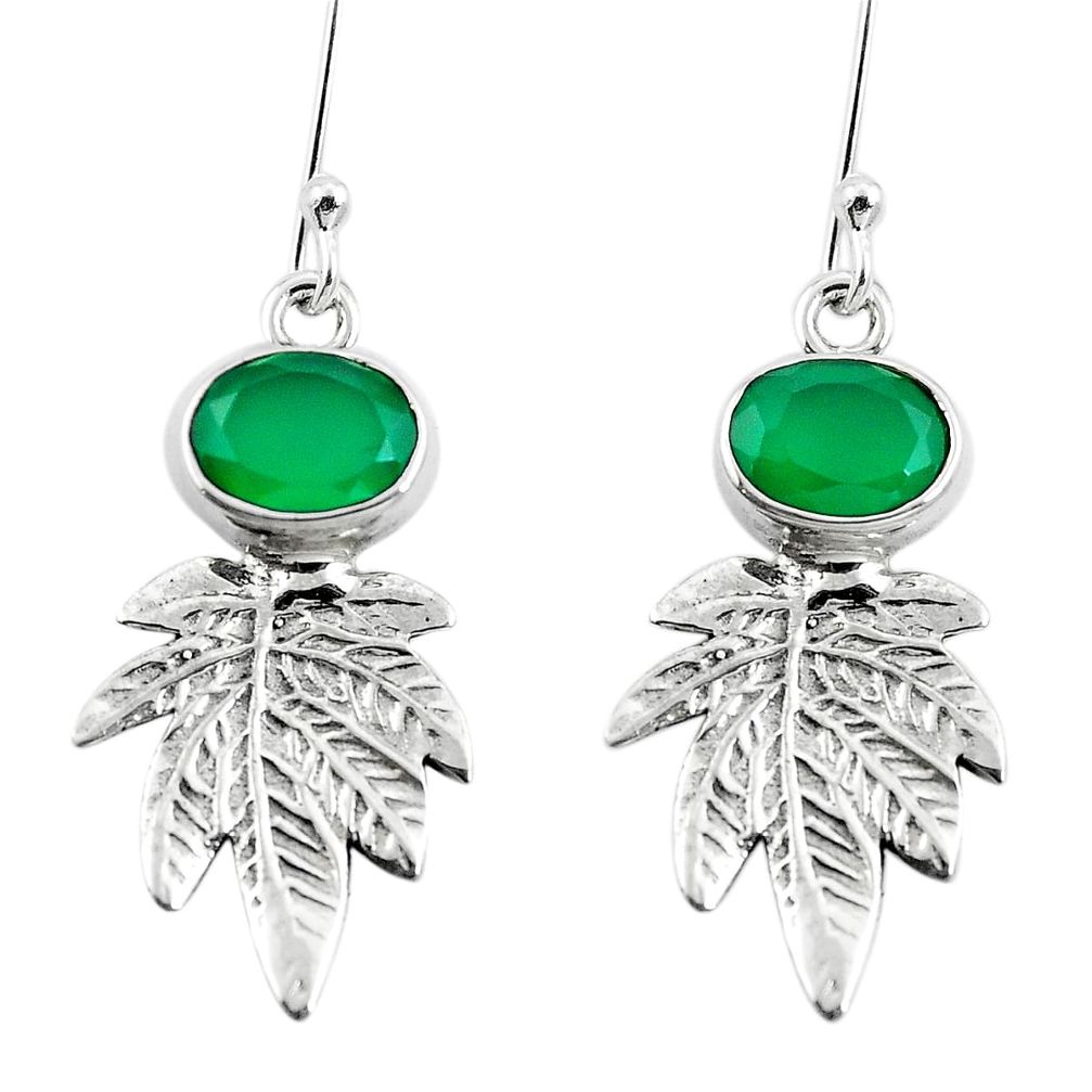 Natural green chalcedony 925 silver deltoid leaf earrings jewelry m81866