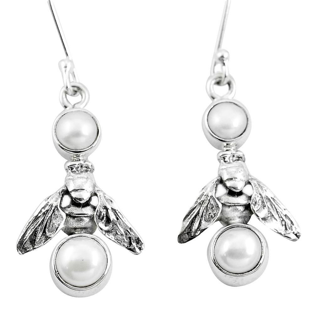 Natural white pearl 925 sterling silver honey bee earrings jewelry m81872