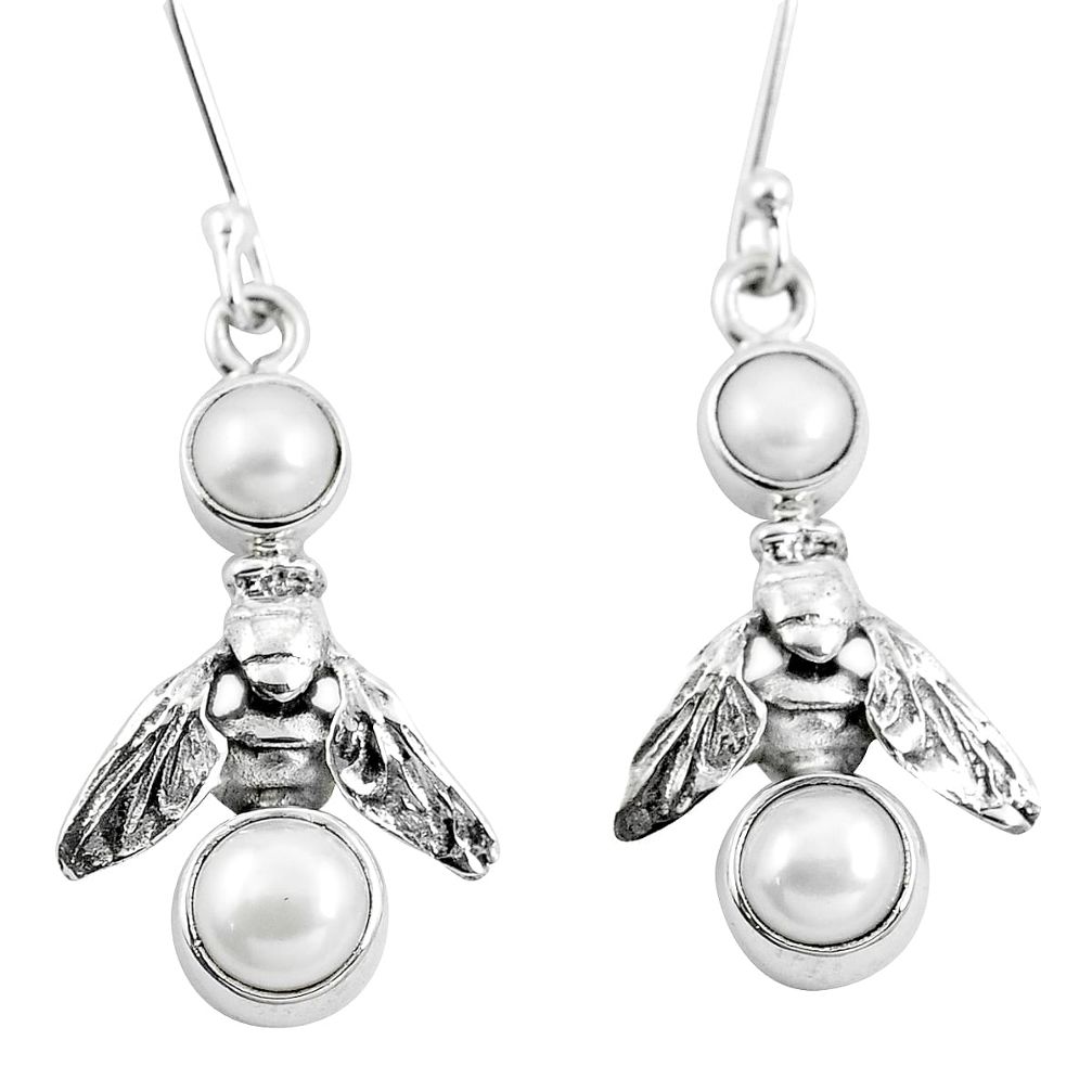 Natural white pearl 925 sterling silver honey bee earrings jewelry m81873