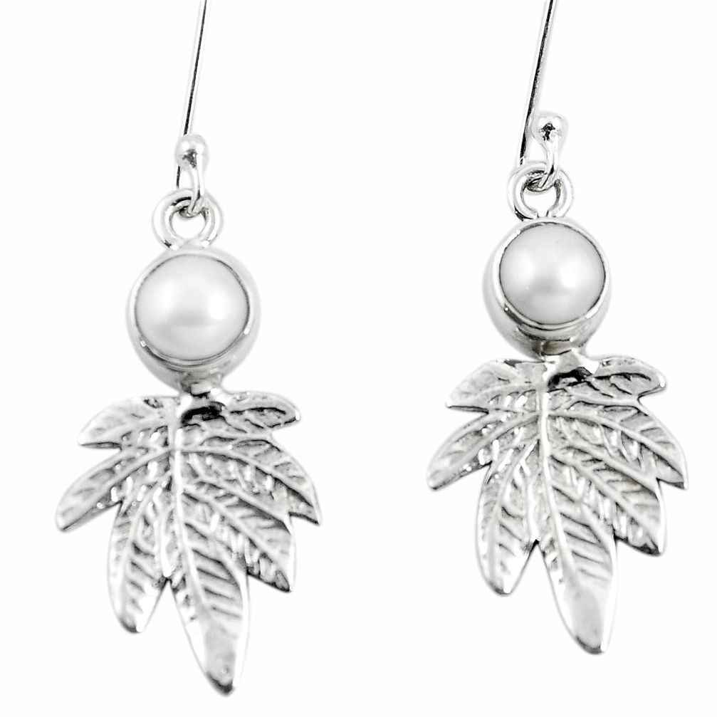 Natural white pearl 925 sterling silver deltoid leaf earrings jewelry m81874
