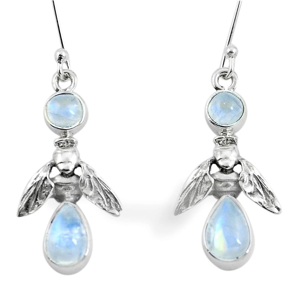 925 sterling silver natural rainbow moonstone honey bee earrings m81880