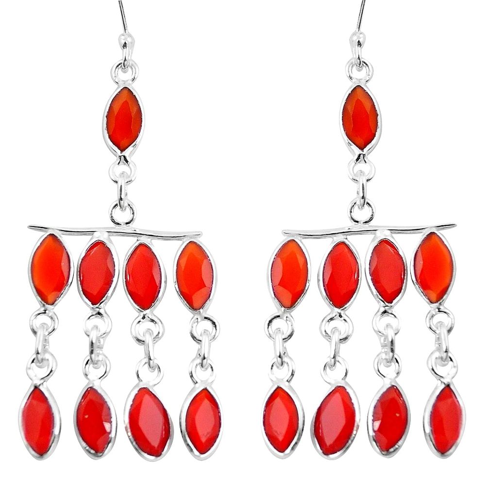 Natural orange cornelian (carnelian) 925 silver chandelier earrings m81973