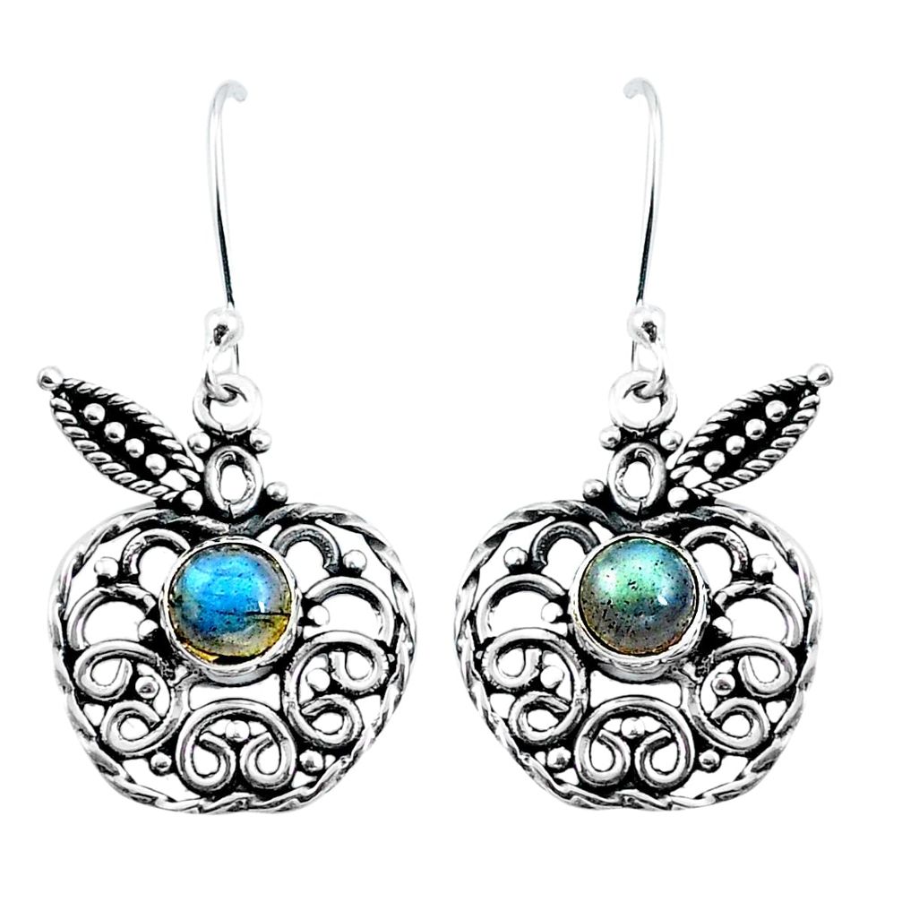 Natural blue labradorite 925 sterling silver dangle apple charm earrings m82794