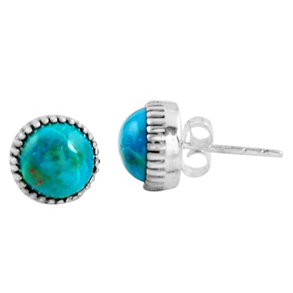 6.16cts natural green chrysocolla 925 sterling silver stud earrings m83824