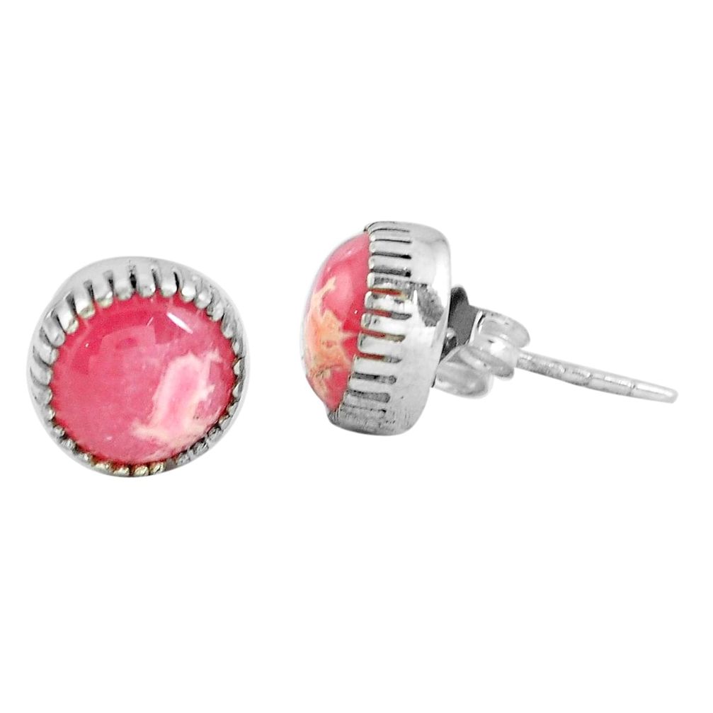 5.74cts natural pink rhodochrosite inca rose 925 silver stud earrings m83851