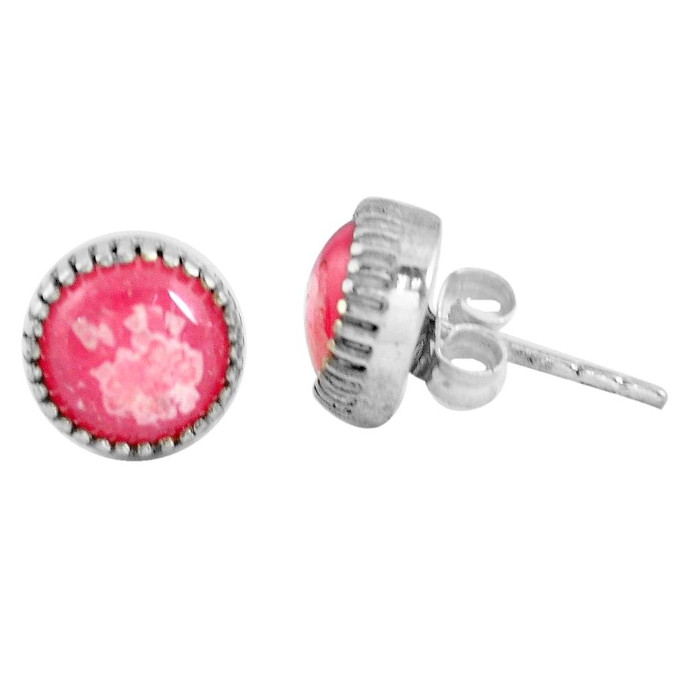 6.10cts natural pink rhodochrosite inca rose 925 silver stud earrings m83852