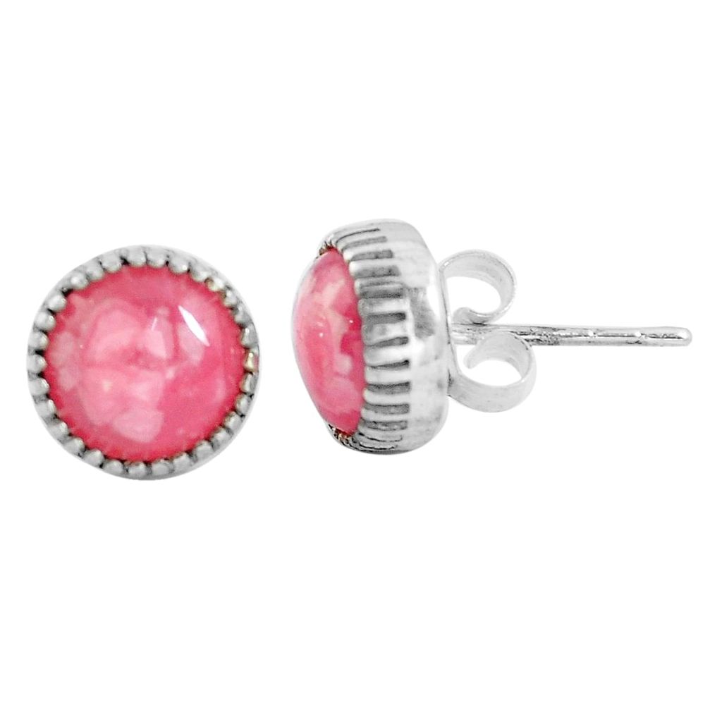 6.19cts natural pink rhodochrosite (argentina) 925 silver stud earrings m83856