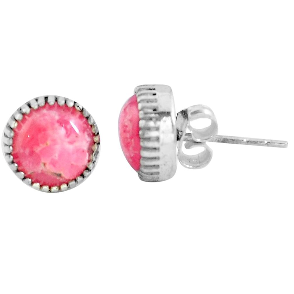 6.23cts natural pink rhodochrosite (argentina) 925 silver stud earrings m83857