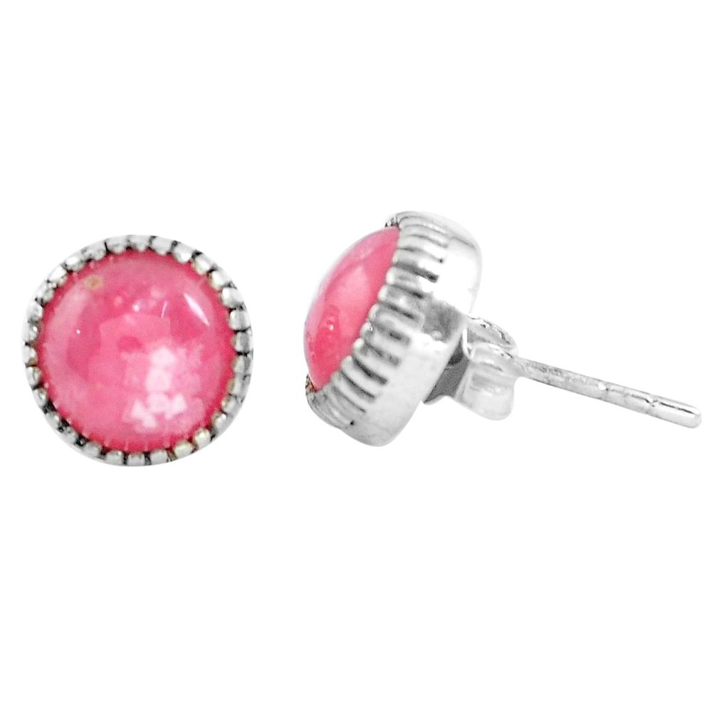 6.19cts natural pink rhodochrosite (argentina) 925 silver stud earrings m83858