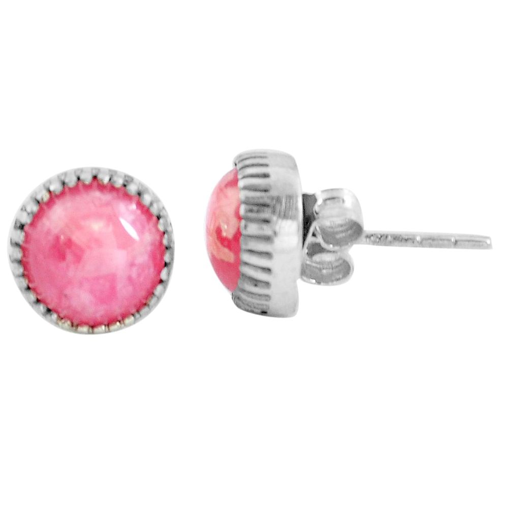 6.19cts natural pink rhodochrosite (argentina) 925 silver stud earrings m83859