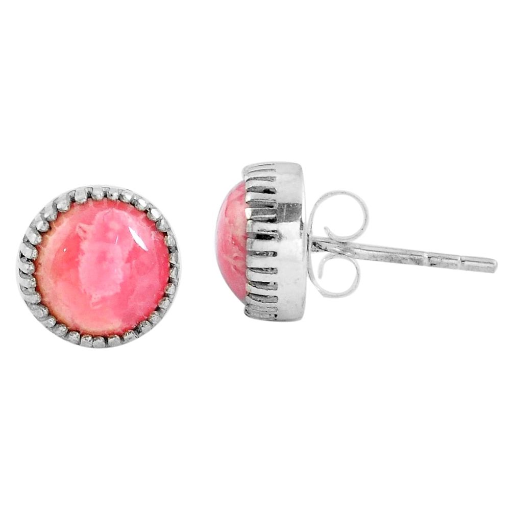 6.19cts natural pink rhodochrosite (argentina) 925 silver stud earrings m83860