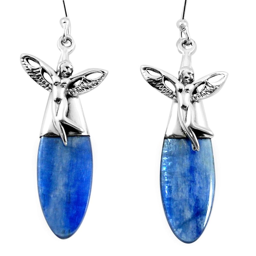 Natural blue kyanite 925 sterling silver angel wings fairy earrings m83882