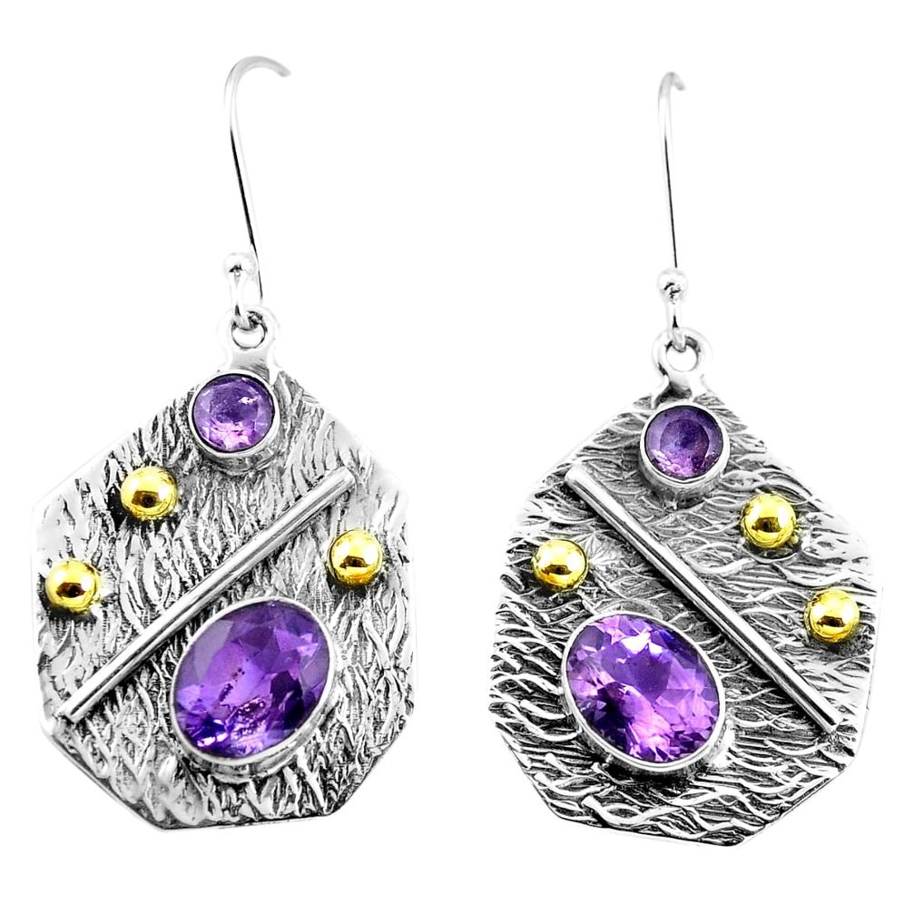 Victorian natural purple amethyst 925 silver two tone dangle earrings m84066