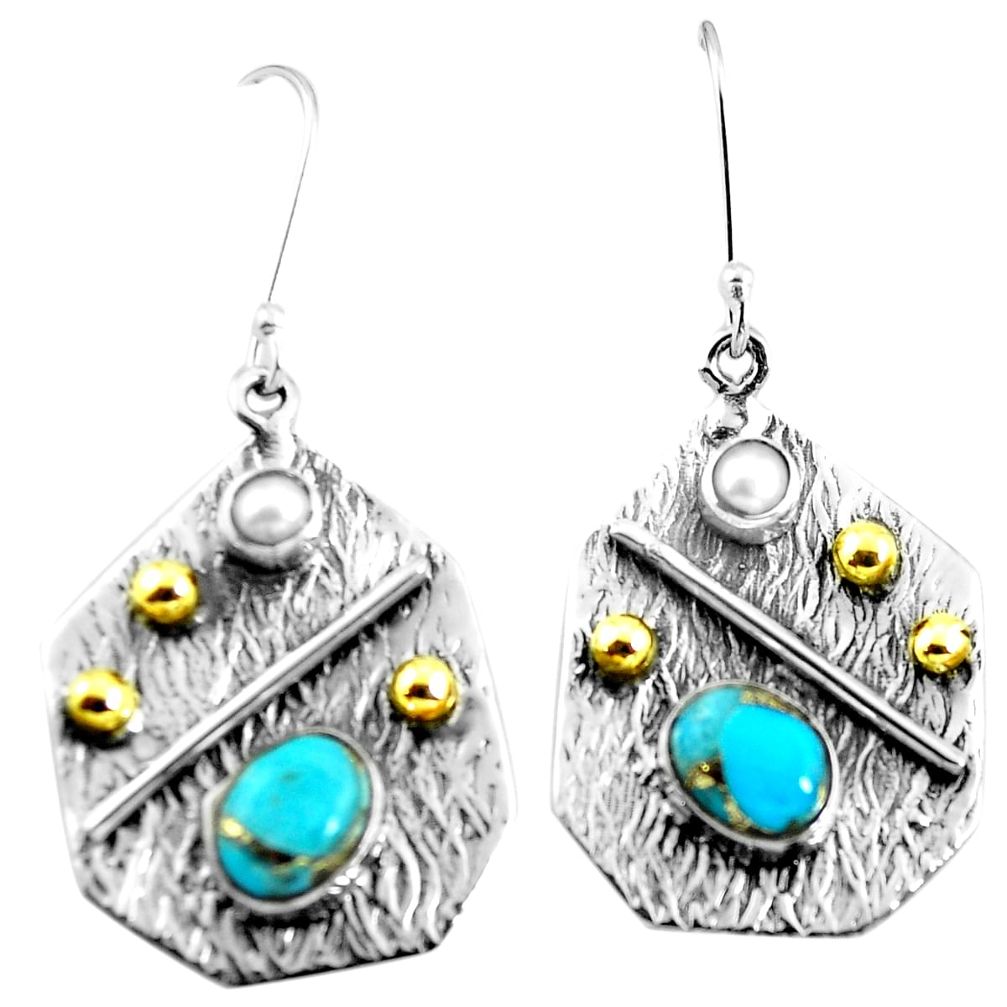 Victorian blue copper turquoise 925 silver two tone dangle earrings m84073